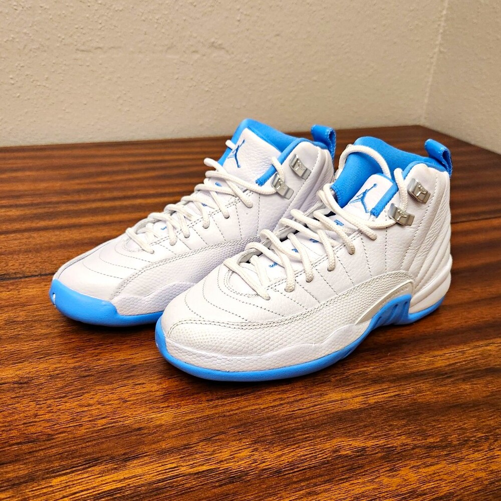 Jordan 12 Melo Sneakers 4.5Y White University Blue Boys Size